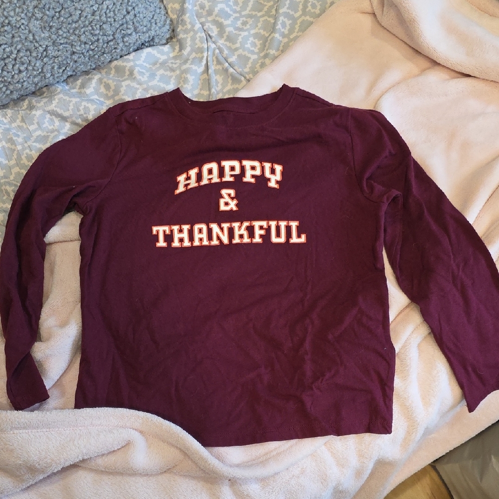 Cat & Jack Maroon 'Happy & Thankful' Long Sleeve Tee